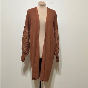 Rockin C Brown Cardigan with Intricate Sleeve‎ Design